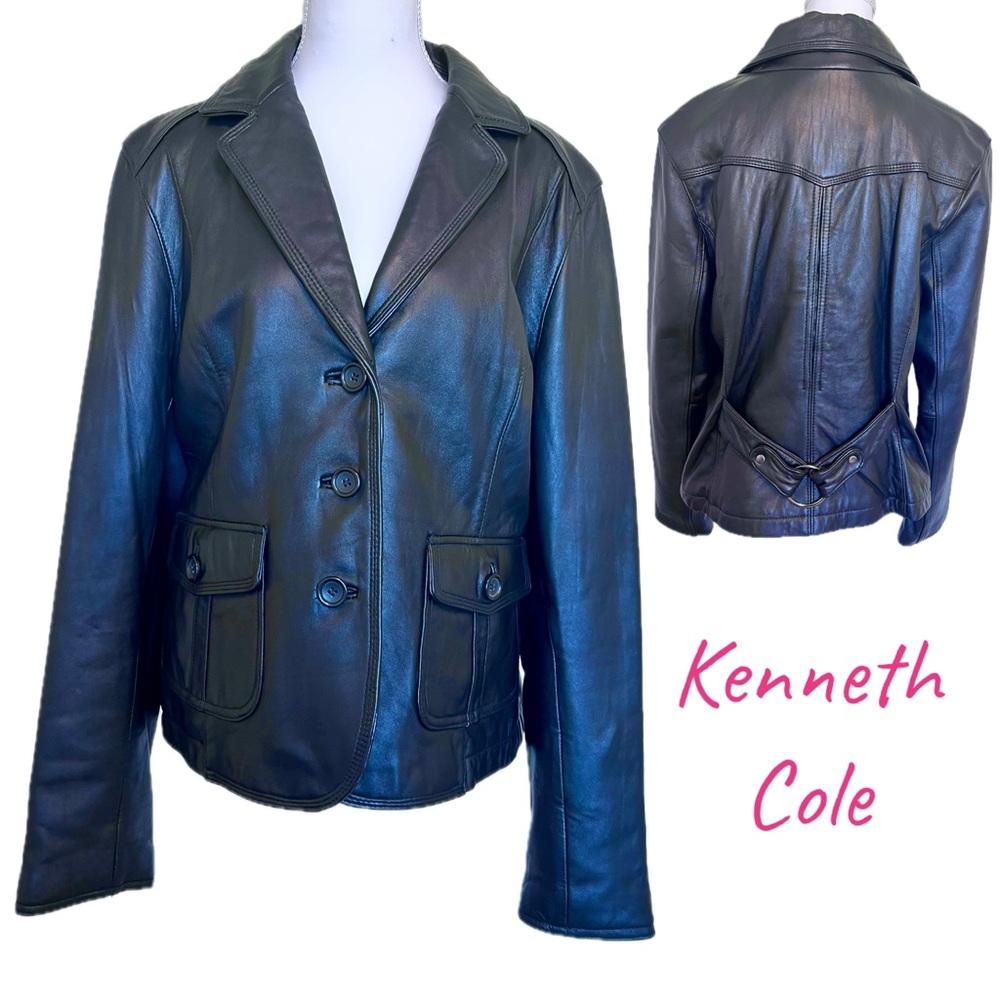 Kenneth Cole Reaction Black Leather Women’s Jacket Sz XL Back Buckle Detail - Picture 2 of 16